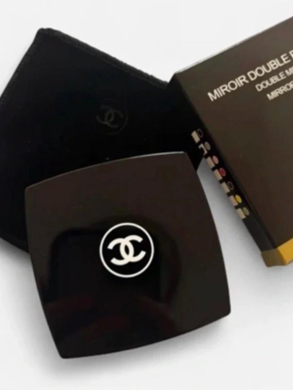 BRAND NEW CHANEL Black Compact Mirror with Silver CC Emblem